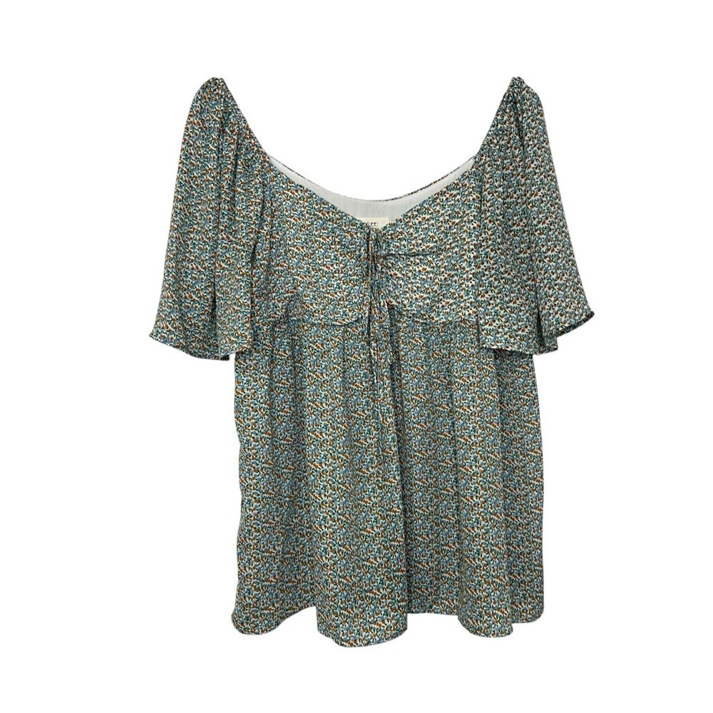 OTT Womens Printed Fluttered Short Sleeve Blouse Sz Large Lightweight Peasant